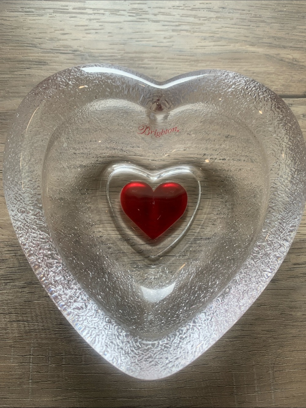 Brighton Clear Heart Glass Dish with Red Center Heart